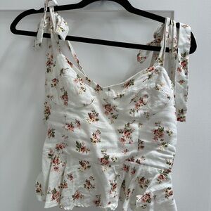 Reformation Floral White Sleeveless Blouse (size 4)